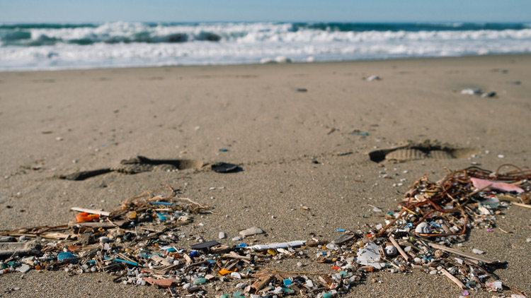 Mit Plastikteilen verschmutzter Strand, Copyright Panthermedia